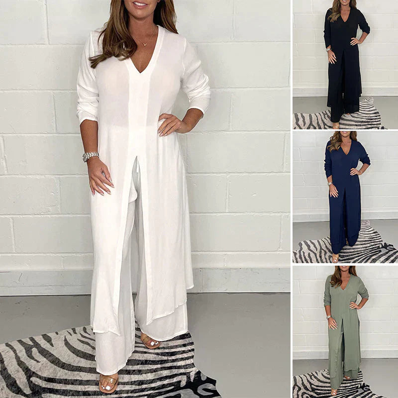 ELENA – Conjunto de dos piezas con blusa larga y pantalón