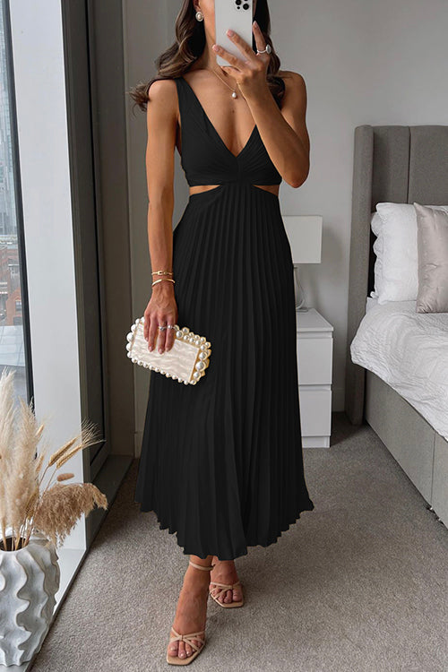Elegante Vestido Midi con Escote en V y Falda Plisada para Eventos Especiales 2