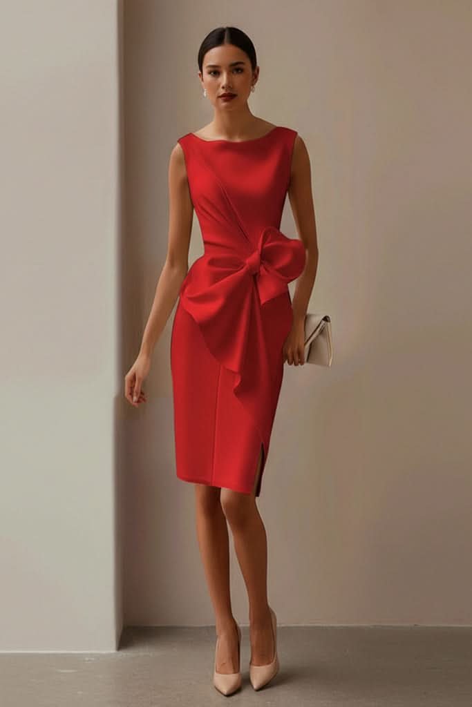 Lucía | Vestido de Cóctel Midi Sin Mangas con Lazo Lateral para Mujer 3