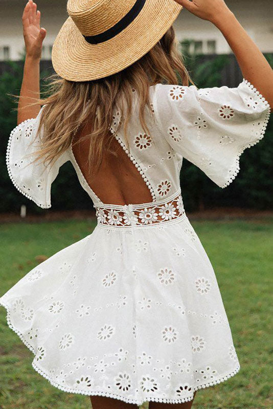 Sofia | Elegante Vestido Corto Boho Ibicenco Blanco 3