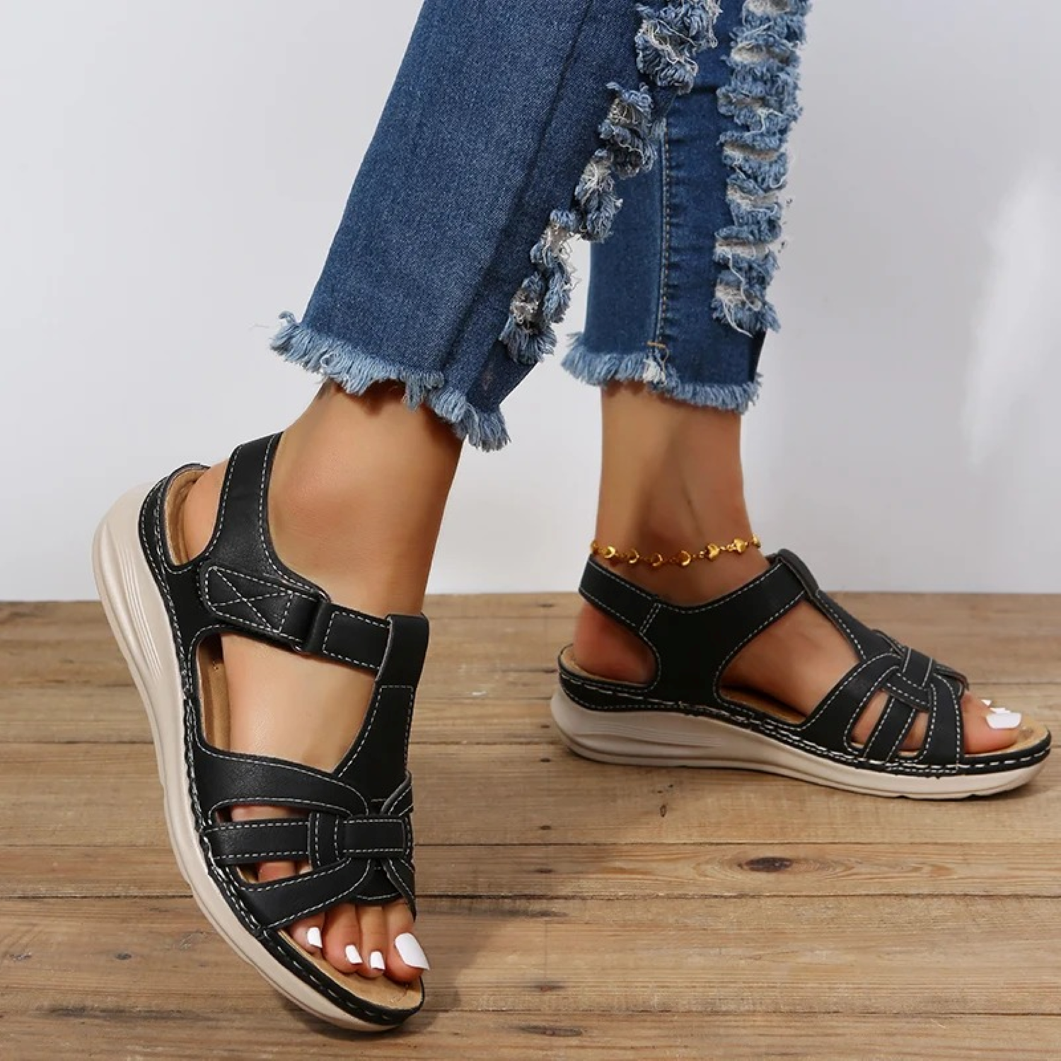 Sofia | Elegantes Sandalias de Ante Bicolor con Tacón Cómodo 0
