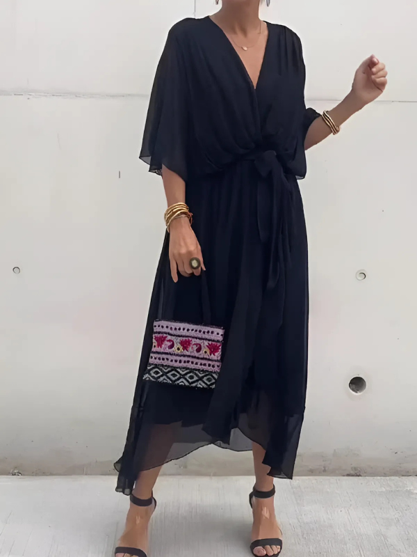 Vestido Midi Mujer Cruzado con Cinturón y Escote en V | Elegante y Versátil para Cualquier Ocasión 0