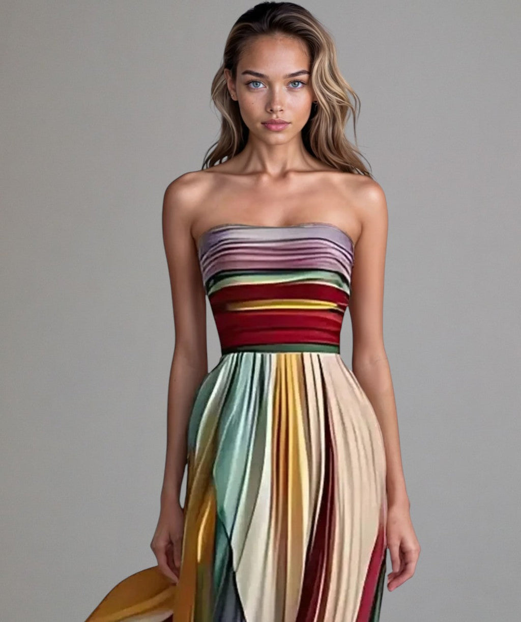 Vestidos Verano Mujer | Vestido Sin Tirantes Plisado con Bloques de Color | Estilo Alegre para Ocasiones Especiales 0
