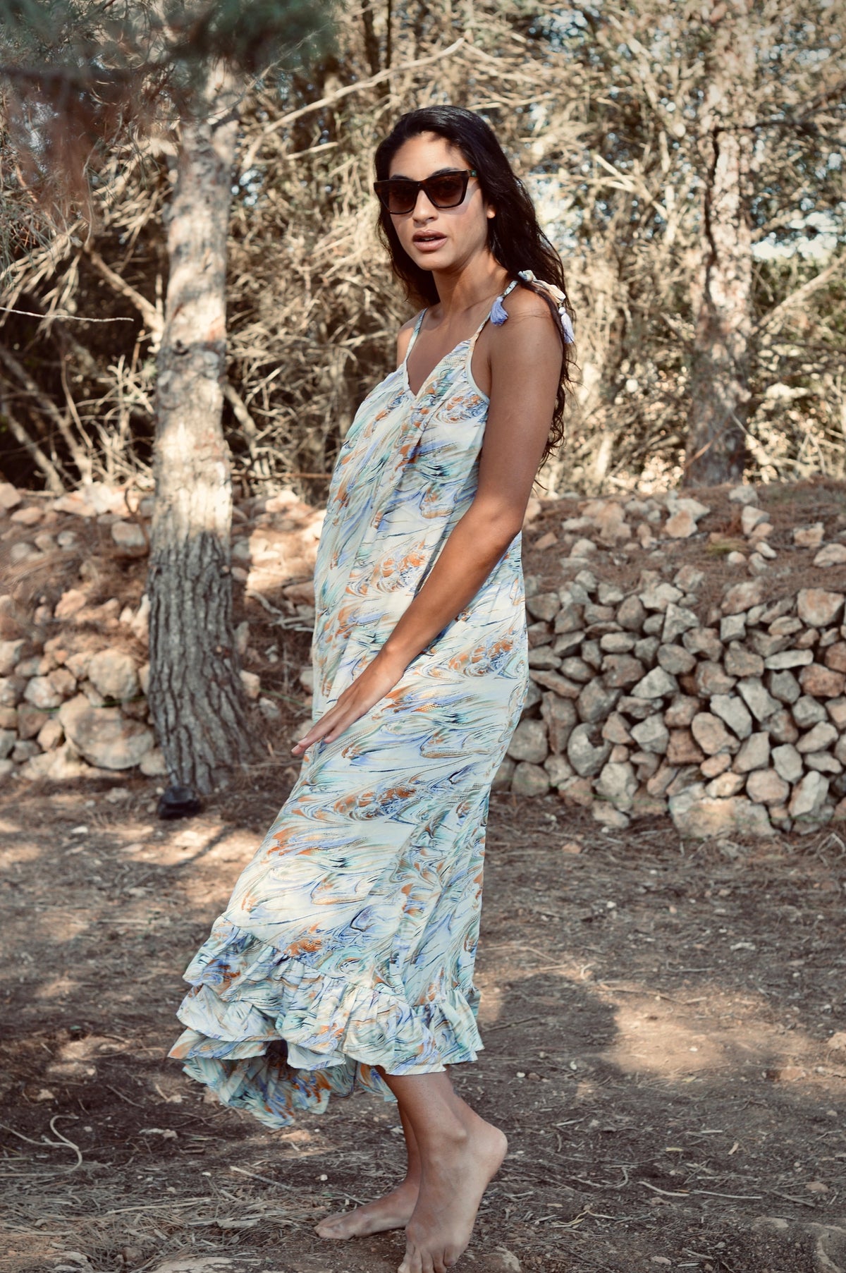 BOHO HORIZONTE – Women's Long Boho Dress (Silk-Feel Polyester, Lightweight)