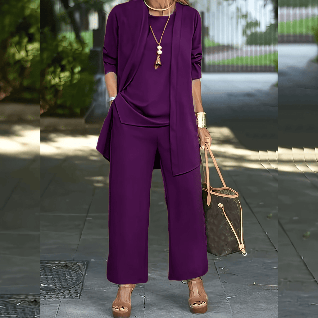 Sofía | Conjunto de Mujer de Tres Piezas con Chaqueta, Top y Pantalones Anchos - Noa Lagos