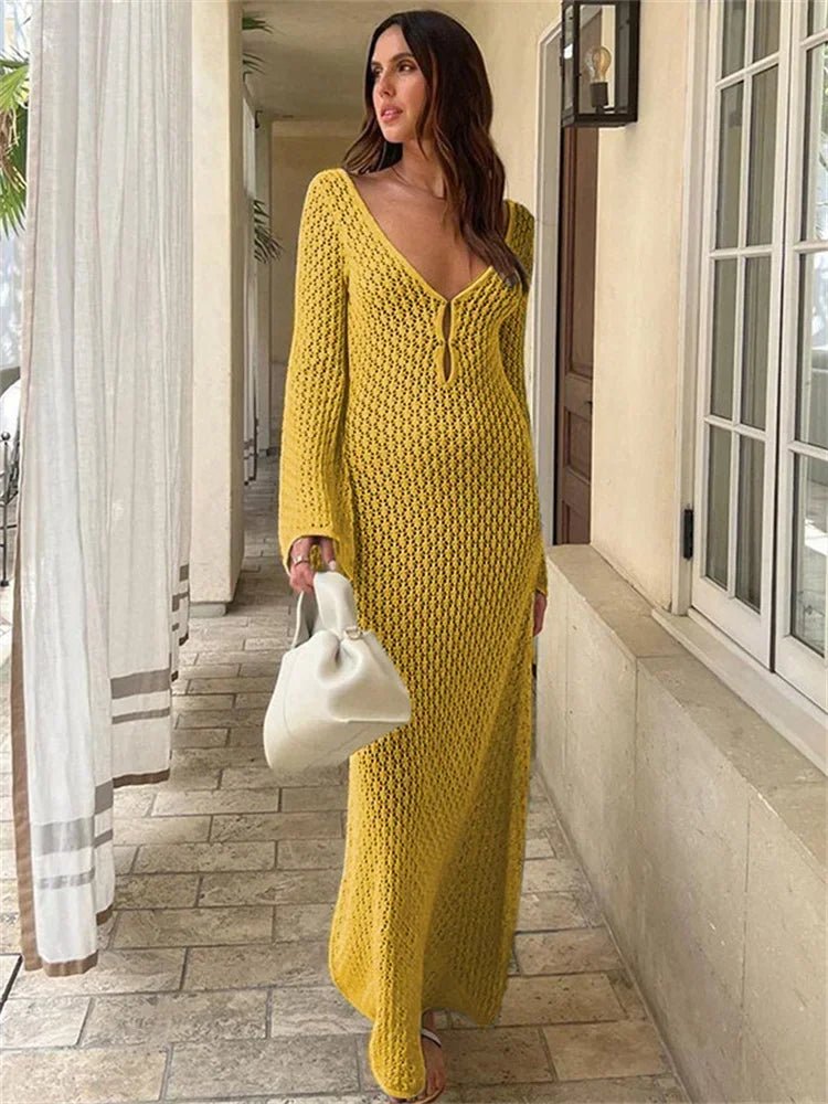 Sofía | Vestido Largo Playero Crochet con Escote en V para Mujer - Noa Lagos